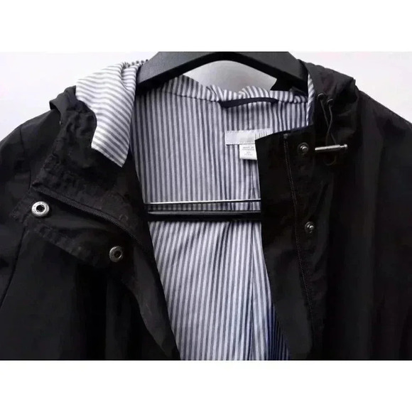 J. Jill Womens Jacket Coat Black Windbreaker Full Zip Pockets Hooded Petites XS - Picture 8 of 10